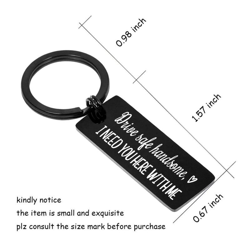 Elechobby Drive Safe Keychain I Need You Here With Me for Husband Dad Boyfriend Gifts Valentines Day Father's day Birthday Gift (Black) - Image 2
